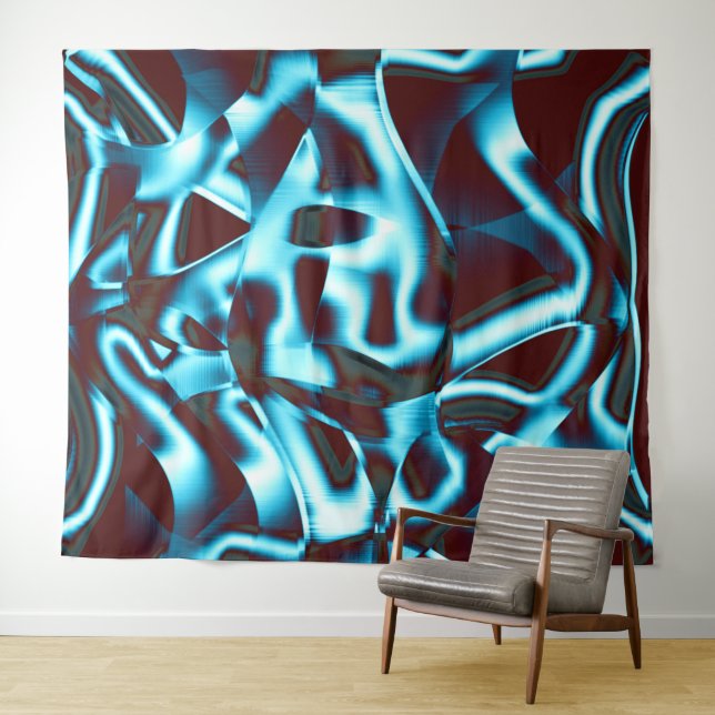 Tapiz Tonos de cian azul en cintas abstractas y rojo osc (In situ (horizontal))