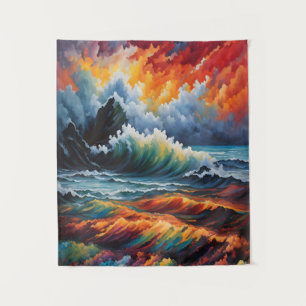 Tapiz Tormenta Oceánica Ardiente - Arte de Paisaje Marin
