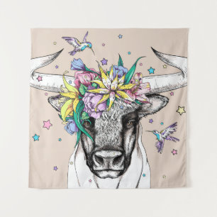 Tapiz Toro personalizado lindo en una corona floral. Por
