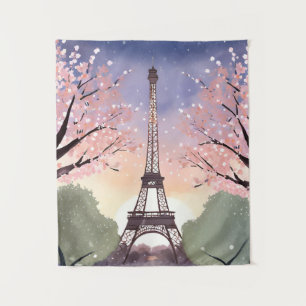 Tapiz Torre Eiffel en Flor París Francia Acuarela