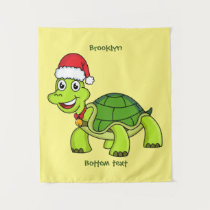 Tapiz Tortuga alegre lindo con sombrero de Santa