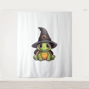 Tapiz Tortuga de Halloween con un gorra de brujas.