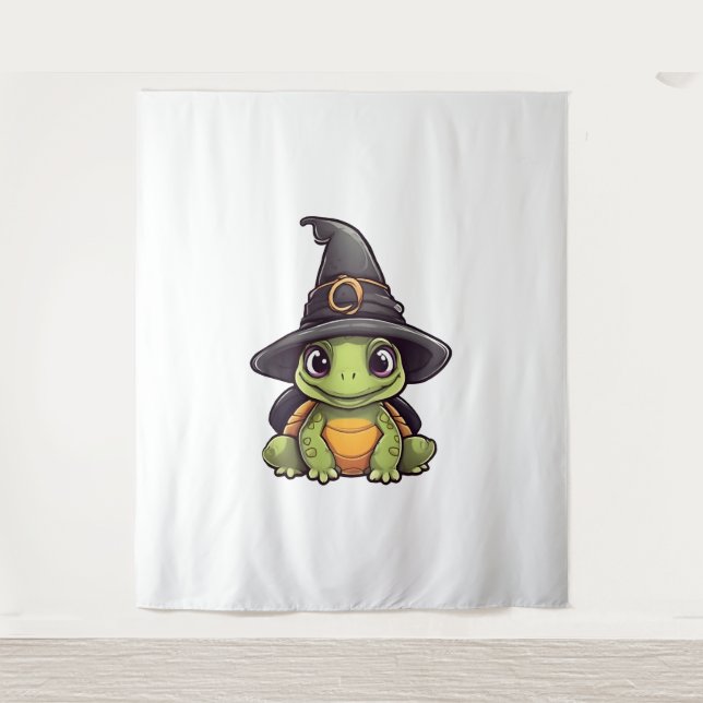 Tapiz Tortuga de Halloween con un gorra de brujas. (Anverso)