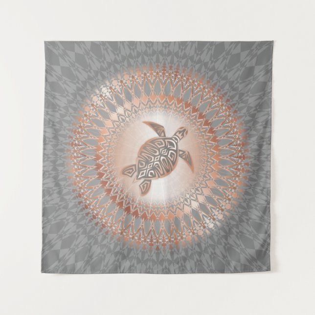 Tapiz Tortuga Gris Oro Y Mandala Rosa (Anverso)