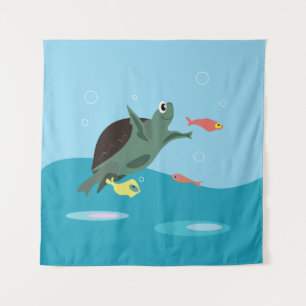 Tapiz Tortuga Marina Adorable Bajo el Arte Marino
