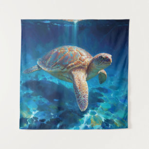 Tapiz Tortuga marina en aguas azules brillantes