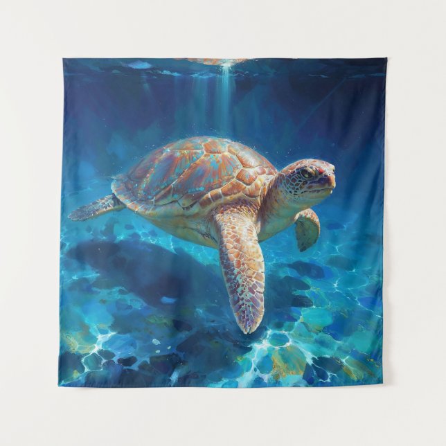 Tapiz Tortuga marina en aguas azules brillantes (Anverso)