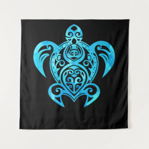Tapiz Tortuga oceánica azul tribal hawaiana