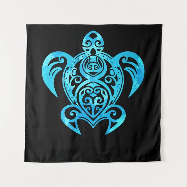 Tapiz Tortuga oceánica azul tribal hawaiana (Anverso)