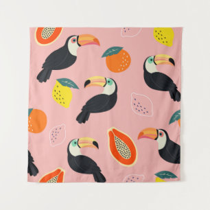 Tapiz Toucan con abstracto Frutos Tropicales