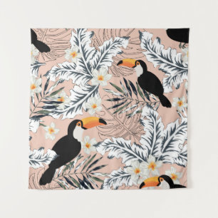 Tapiz Toucans, Palmas, Plumeria: Tropical Rosa.