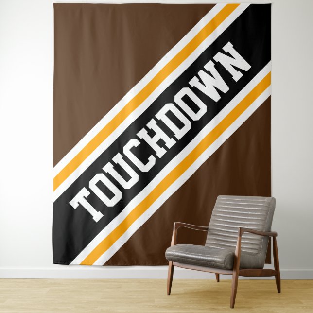 Tapiz TOUCHDOWN Negro Naranja Marrón Rayas de Fútbol (In situ)