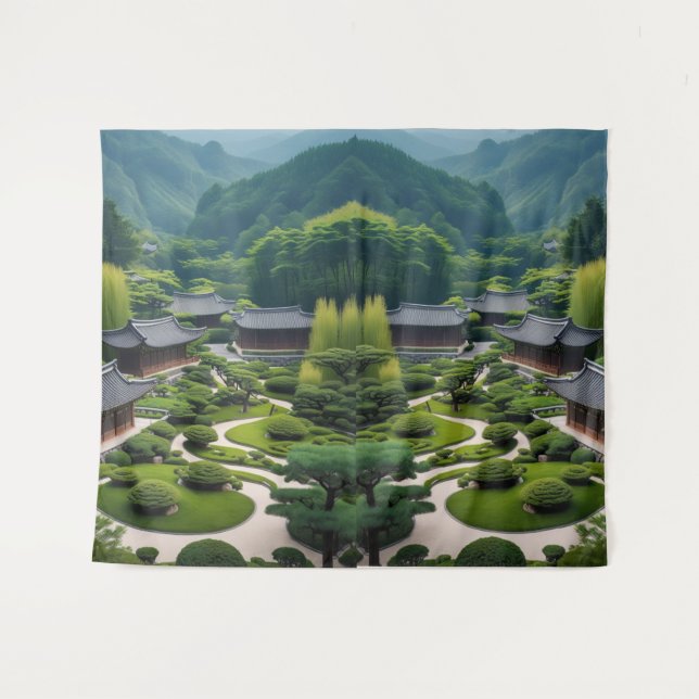 Tapiz "Traer la calma a casa - Vista tradicional de pueb (Anverso (horizontal))