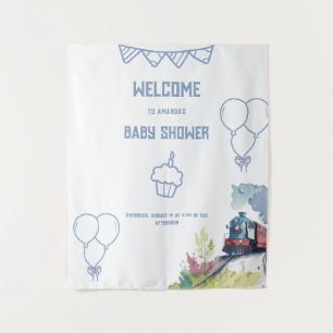 Tapiz Train Blue Balloons Boy Whimsical Baby Shower