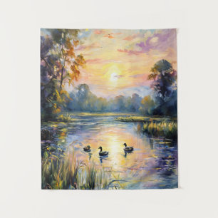 Tapiz Tranquilidad dorada Paisaje de estanque con toba