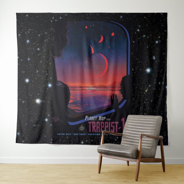 Tapiz TRAPPIST-1 System Planet 1e turismo espacial retro (In situ (horizontal))