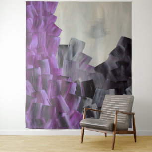 Tapiz Trazos de pincel abstractos en púrpura, gris y neg