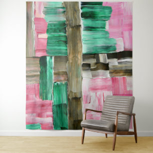 Tapiz Trazos de pincel abstractos en verde, rosa y marró