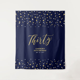 Tapiz Treinta Cumpleaños número 30 de oro y azul marin