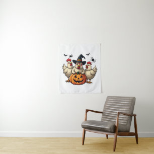 Tapiz Tres espeluznantes granjeros de pollo de Halloween