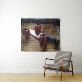 Tapiz Tres tomates rojos en la tabla de picar