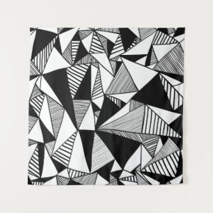 Tapiz Triángulos mosaicos, textura blanca negra.