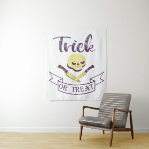Tapiz Trick or treat calavera tibias cruzados cinta de H