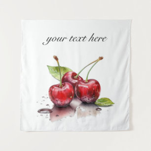 Tapiz Trío de Cerezas Frescas en Acuarela, personalizado