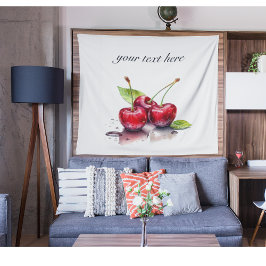 Tapiz Trío de cerezos frescos en acuarela, personalizado