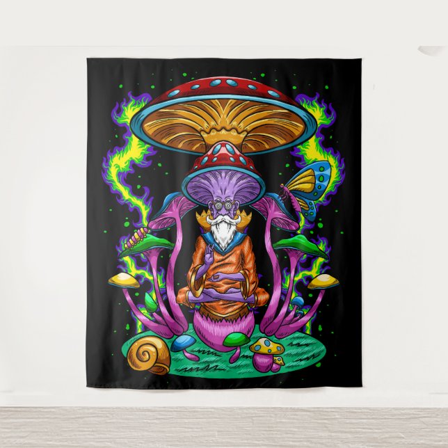 Tapiz Trippy Psychedelic Mushroom Wizard (Anverso)