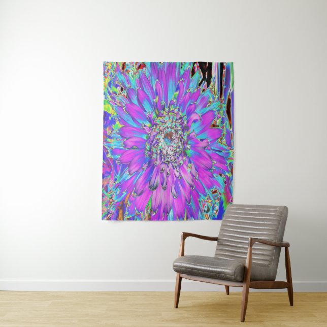Tapiz Trippy Resumen Aqua, Lime Green y Purple Dahlia (In situ)