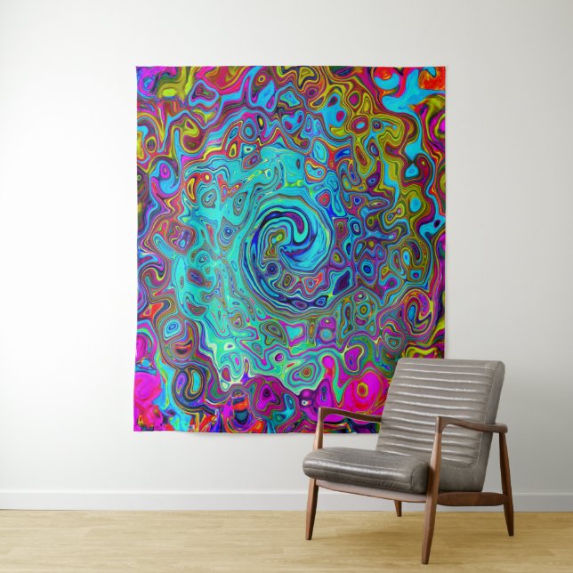 Tapiz Trippy Sky Blue Abstract Retro Liquid Swirl (In situ)