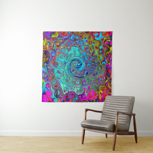 Tapiz Trippy Sky Blue Abstract Retro Liquid Swirl (In situ)