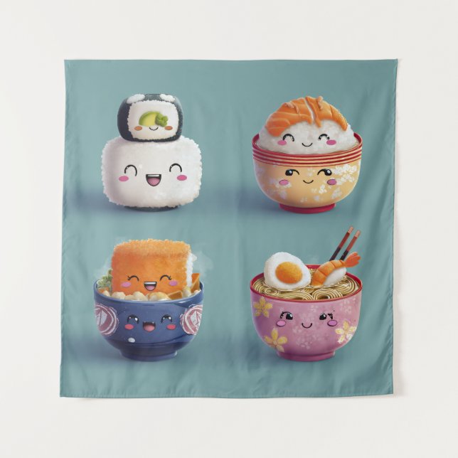 Tapiz Tripulación Kawaii Sushi & Ramen (Anverso)