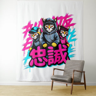 Tapiz Tripulación Urbana de Gatos Japoneses - Arte de Pa