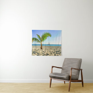 Tapiz Tropical Beaches | Sailboat, Palm Tree, Aruba