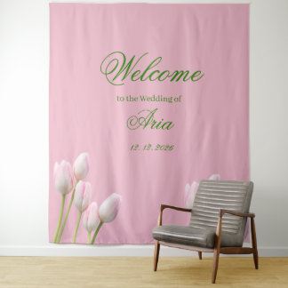 Tapiz tulipán rosa Bienvenida de boda de vaquera costera