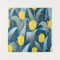 Tulipanes amarillos sin patrón en el fondo azul os