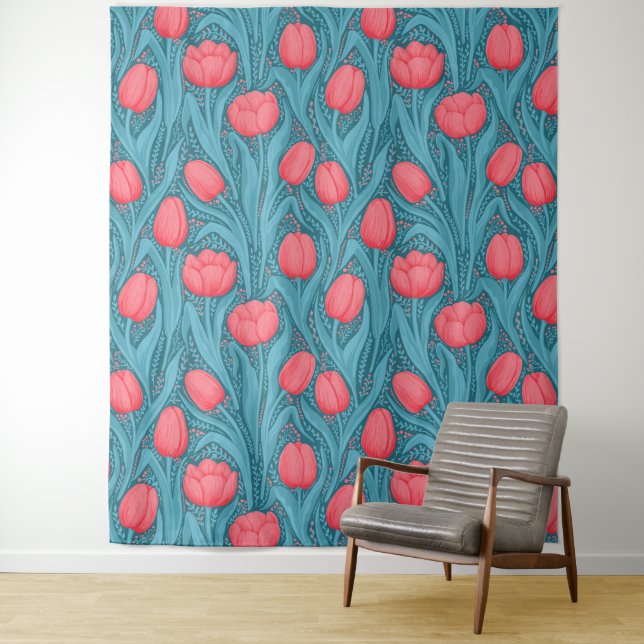 Tapiz Tulipanes azules y rojos (In situ)