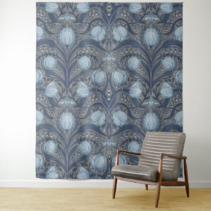 Tapiz Tulipanes Retro Nouveau en azul y peltre