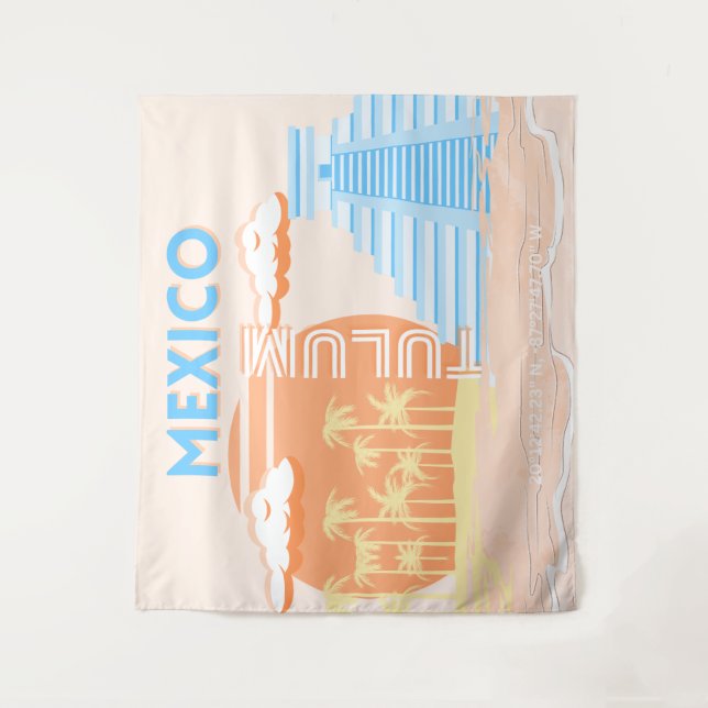 Tapiz Tulum, México, arte de viajes, playa de verano (Anverso)