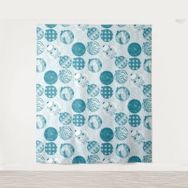 Tapiz Turquesa , Azul , Patrón Navidad (Anverso)