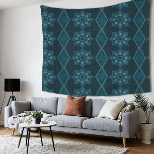 Tapiz Turquesa Floral Octágono y Diagonal