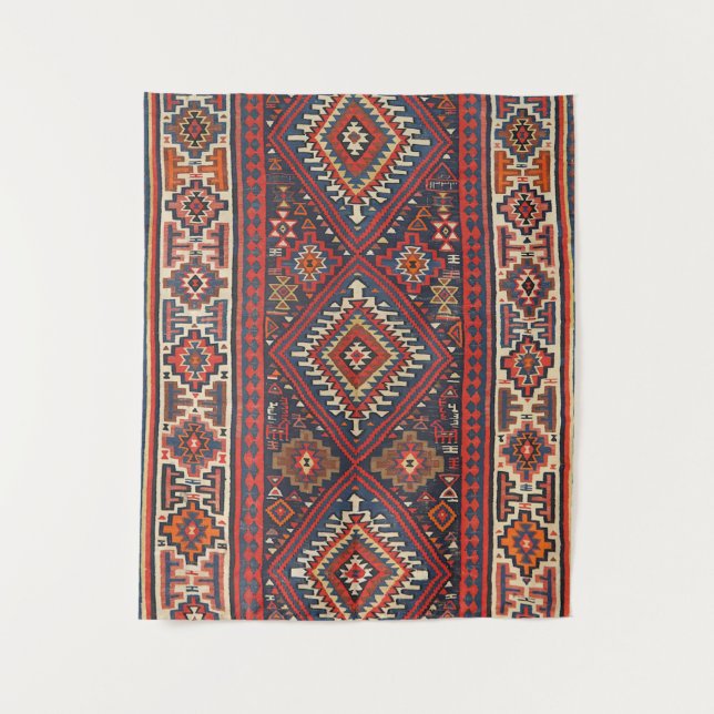 Tapiz Turquía Kilim Aztec Red Blue Tan  (Anverso)