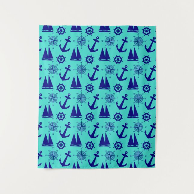 Tapiz Turquoise Blue Nautical Coastal Boating (Anverso)