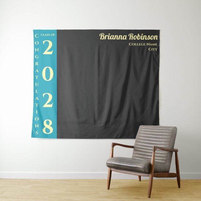 Tapiz Turquoise Charcoal Modern Graduation Party (In situ (horizontal))