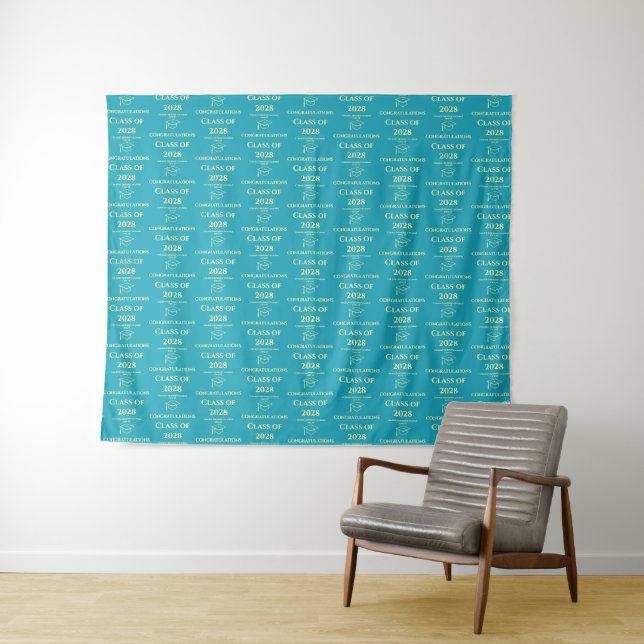 Tapiz Turquoise Cream Step and Repeat Graduation Party (In situ (horizontal))
