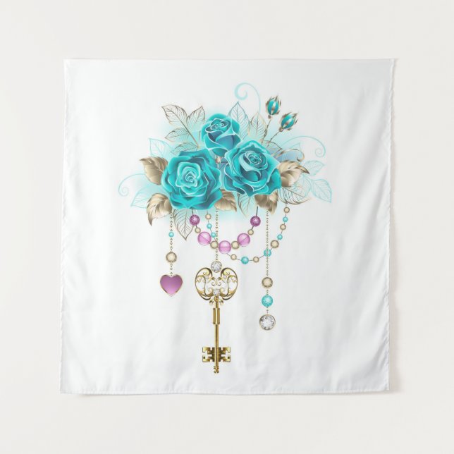 Tapiz Turquoise Roses with Keys (Anverso)
