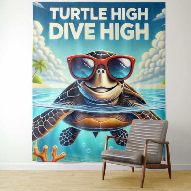 Tapiz Turtle High Dive Artwork Perfect for Turtle Lovers (In situ)