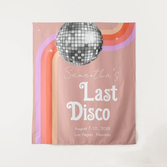 Tapiz Última disco retro rosado fin de semana de soltera (Anverso)